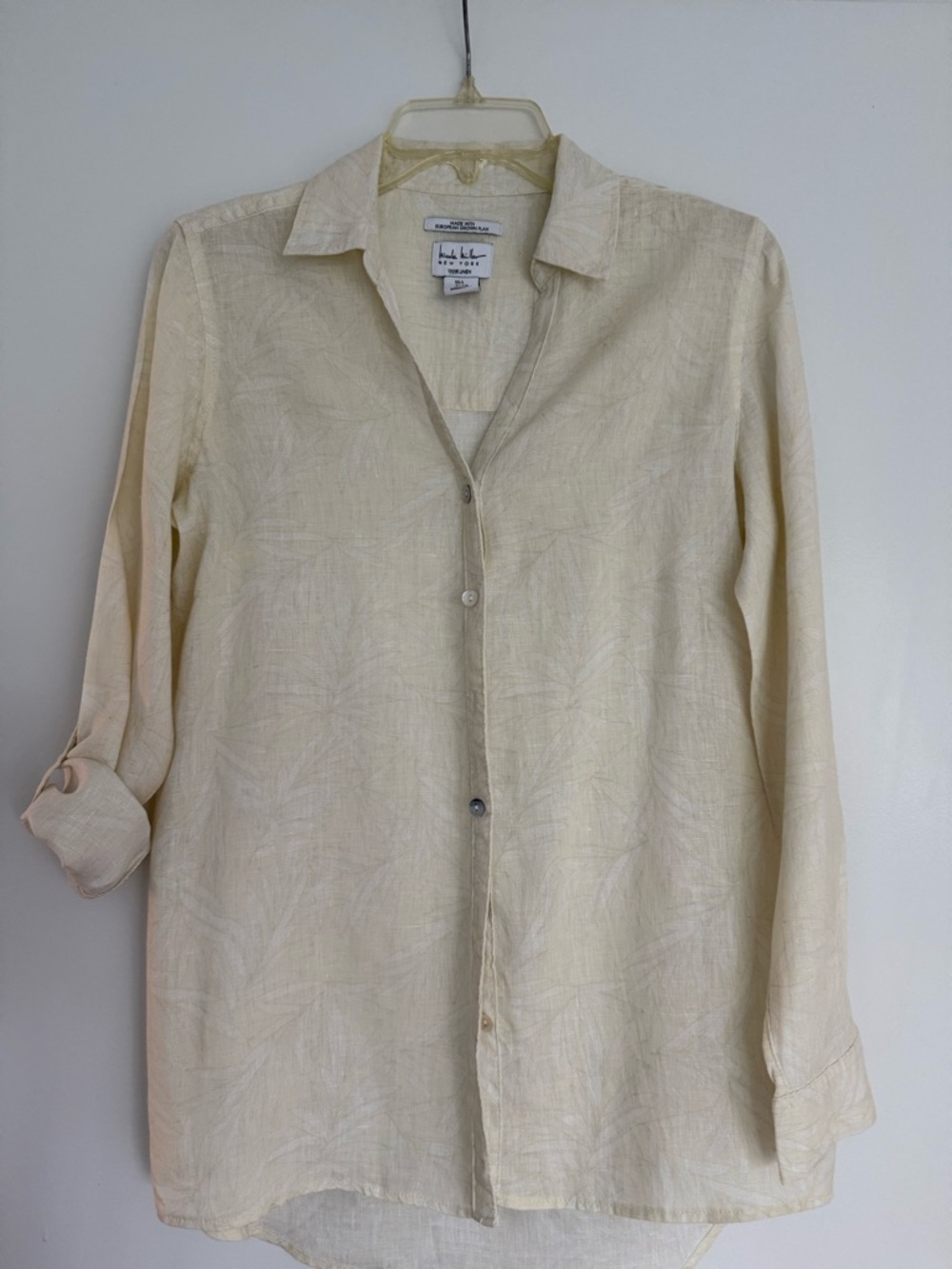 Tahari Cream Button-Down Linen Blend Shirt